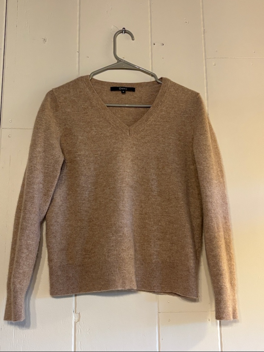 Quince Women's Cashmere V-Neck Sweater in Light Brown